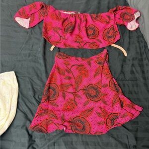 Missguided Vibrant Pink and Red Floral Skirt Set